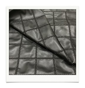 Tela de encaje bordado para vestido, tela de lujo de cuero PU negro de alta calidad con corte Floral - Product Image 1