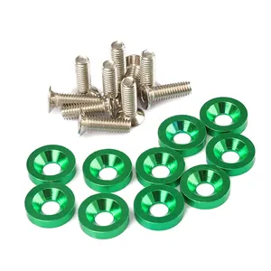 JDMotorsport88 JDM Car Green Fasteners M6 Fender Washer Bumper Engine Concave Screws License Plate Bolts Kit