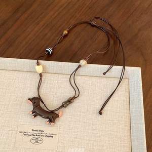 Retro lindo dibujos animados salchicha Dachshund perro colgante collar para mujer - Product Image 6