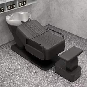 อ่างล้างผมเซรามิกแบบเอนได้ พร้อมเก้าอี้ปรับระดับได้ สีขาวดำ - Product Image 5