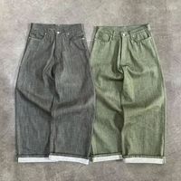 Fabricants de vêtements Jeans en denim japonais lourd à ourlet brut Logo personnalisé Jeans en denim brut Jeans à jambes larges Jeans baggy pour hommes
