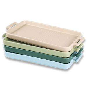 Ustensiles de cuisson pour <span class=keywords><strong>tarte</strong></span> à pizza <span class=keywords><strong>en</strong></span> céramique 4 couleurs personnalisés Plats de cuisson rectangulaires <span class=keywords><strong>en</strong></span> <span class=keywords><strong>porcelaine</strong></span> de style nordique avec poignées - Product Image 1