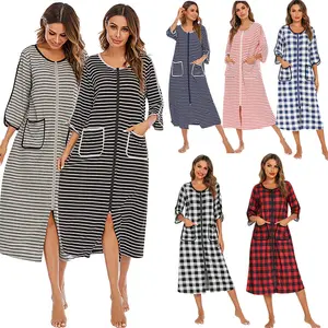 2024 spring/summer new home wear comfortable casual loose striped nightdress