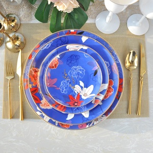 Service de vaisselle en porcelaine fine écologique personnalisé, motif floral bleu et blanc, pour les fêtes, les restaurants, avec logo - Product Image 2