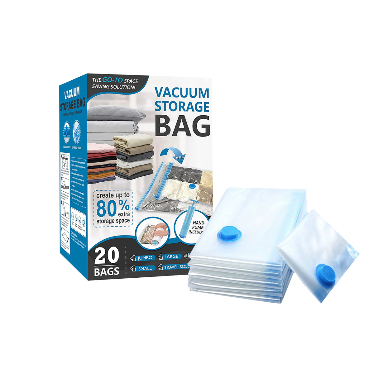 Pack of 6 hand-rolled vacuum bags, 60 x 40 cm, compression