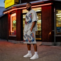 Ensemble décontracté pour homme en coton 100% - T-shirt à manches courtes et short - Tenue estivale en deux pièces - Vêtements de loisirs assortis - Vêtements de tous les jours - Tendance