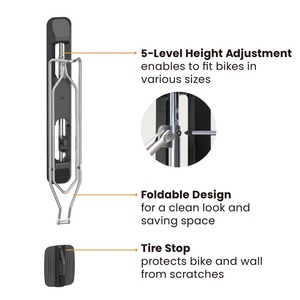 LBM-06M Lot de 2 supports muraux pour vélos <span class=keywords><strong>Porte</strong></span>-vélos avec système de rangement pour plateau de pneu Crochet de vélo pour <span class=keywords><strong>garage</strong></span> intérieur - Product Image 2
