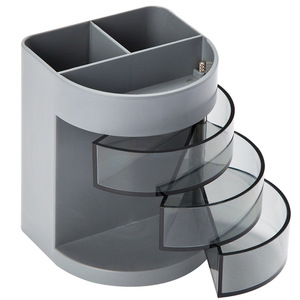 Comix B2106 porte-stylo rond en plastique noir et gris, étui à stylos multifonctionnel transparent à trois couches - Product Image 4