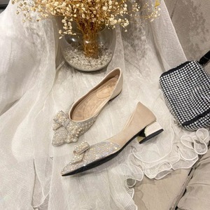Ladies' Pearl Bow <b>Pointed</b> <b>Toe</b> <b>Flat</b> Shoes Breathable Summer Fashion Trend Durable Slip-On Office Shoes - Product Image 5