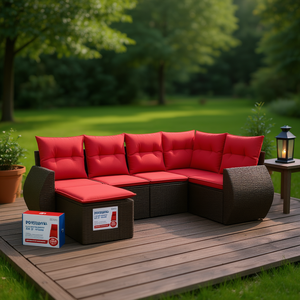 Conjunto de Sofás de Jardín de Ratán Sintético, 6 Plazas, Muebles de Patio para Exteriores con Cojines, Diseño Moderno y Contemporáneo, Color Marrón - Product Image 2