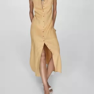 Nouvelle arrivée, robe en lin sans manches personnalisée, robe de plage midi confortable de haute qualité pour femmes - Product Image 2