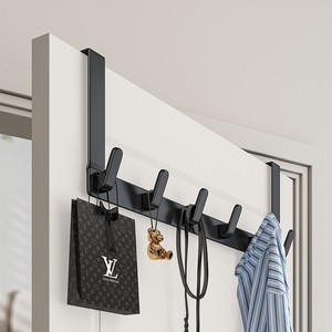 Over The Door <b>Hook</b> Rack Heavy Duty <b>Wall</b> Mounted Minimalist Design For Bedroom Dorm Storage With 5 <b>Hooks</b> Black - Product Image 1