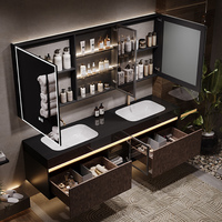Ensemble de meuble de salle de bain avec lavabo intégré en céramique sans joint de style hôtel, double vasque, miroir intelligent anti-buée, étanche