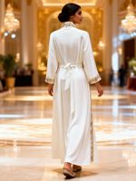 Robe musulmane pour femmes, robe abaya blanche à paillettes, mode arabe, robe de Dubaï, élégante, polyester, manches longues
