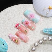 Lot de 24 faux ongles en acrylique 3D, motif floral de luxe, forme amande française ou cercueil, pour salon ou DIY, à presser