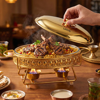 Luxuriöses Gold/Silber Chafing Dish Buffet Speisenwärmer-Set in Eiform Hotel-Glas-Chafing Dish