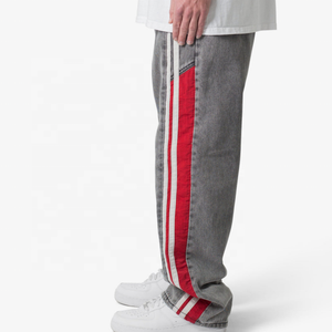 Mode chaude Épissage Surdimensionné Jeans Pantalon Logo Personnalisé Street Wear Vintage Tactique Pantalon Hommes Acide Lavage Bande Denim Pantalon - Product Image 4