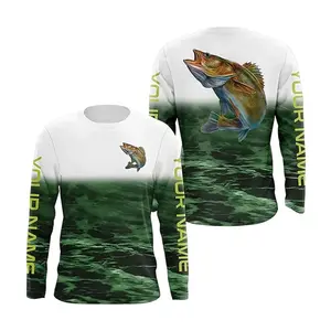 UPF 50 + ropa de pescado personalizada hombres rendimiento sublimación pesca camisas protección UV camuflaje ropa de pesca