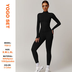 Donne nuovo stile personalizzato palestra <span class=keywords><strong>tuta</strong></span> Fitness a vita alta Leggings elastico camicia sottile giacca pantaloncini <span class=keywords><strong>pantaloni</strong></span> 2 pezzi femminile Yoga set - Product Image 3