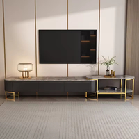 Meuble TV de luxe moderne en pierre frittée et acier inoxydable avec console de rangement pour salon, ensemble de meubles gris
