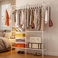Organisateur de placard portable en métal avec double tringle de suspension et étagères latérales