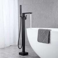 Robinet de baignoire autoportant remplissage de baignoire noir robinets de salle de bain au sol laiton mitigeur avec douchette