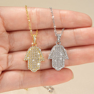 Collar de Moda Hip Hop para Hombre y Niño, con Colgante Mano de Fátima de Oro y Plata, Totalmente Incrustado con Circonitas (CZ), con Cadena de Cuerda de Latón - Product Image 6