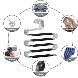 Cintres à pantalons peu encombrants en acier inoxydable antidérapants, cintres multiples en forme de S pour rangement de pantalons dans le placard - Product Image 5