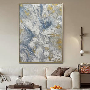 Lukisan kanvas Modern buatan tangan seni dinding abstrak Foil emas biru desain pemandangan laut Modern untuk dekorasi rumah seni dinding akrilik - Product Image 5