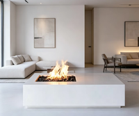 Table rectangulaire de patio en béton avec foyer au propane pour extérieur, table avec foyer, chauffage au gaz pour intérieur