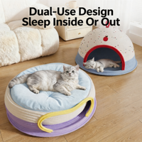 Casa Acogedora para Mascotas de Gran Espacio, Cueva Transpirable para Gatos de Doble Uso, Refugio para Gatitos para Todas las Estaciones, Cama para Gatos de Cuerda de Algodón Tejida Resistente a los Arañazos