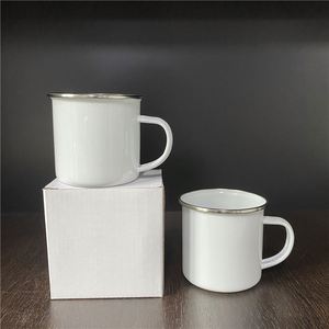 White Coated Mugs Campfire Steel <b>Metal</b> Vintage 11Oz 12Oz Enamel Camping Tin Enamelled Sublimation Mug - Product Image 1