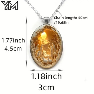 Lussuoso Ciondolo con Gesù Cristo che si Alza con Braccia Aperte, Accento Rosa Rossa, Gioiello Devozionale Cristiano, Amuleto, Collana Ovale per Fedeli - Product Image 5