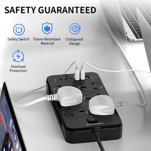 Vinisem 6 lỗ đa chức năng Ổ Cắm Điện mở rộng ổ cắm với USB và <span class=keywords><strong>Type</strong></span>-C UK tiêu chuẩn màu đen Power Strip - Product Image 6