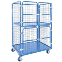 Chariot logistique OEM ALLWORLD CH05101 robuste à 4 roues, avec cage en fil d'acier, capacité 500 kg, 1115*730*1800mm, revêtement poudré