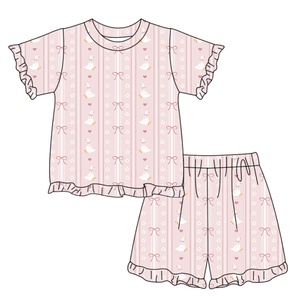 GSSO3331 Ensemble d'été personnalisé pour petite fille, motif fleurs et oies, tenue d'été pour enfants, vente en gros, ensemble short et t-shirt à manches courtes pour fille - Product Image 3