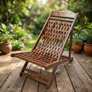 Fauteuil Ezi en bois de sheesham massif, meuble de salon traditionnel fait main avec finition naturelle pour salon, séjour et maison - Product Image 3