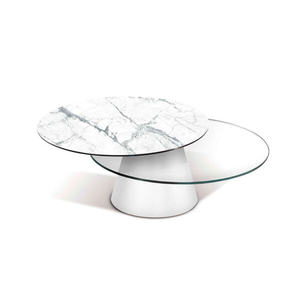 <span class=keywords><strong>Table</strong></span> basse moderne pivotante extensible en céramique et verre avec plateaux ronds pour salon contemporain - Product Image 6