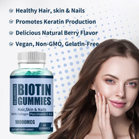 Gummies de Biotine Naturelle 10000mcg Collagène Vitamines C B E Soutien Cheveux Peau Ongles 60 Comprimés
