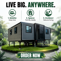 Maisonnette mobile de 20 pieds montée sur châssis de remorque avec toit en acier incliné et terrasse spacieuse pour un style de vie nomade et les voyages