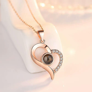 Collana con Proiezione a Cuore in Acciaio Inossidabile Argento e Oro Rosa, <span class=keywords><strong>Ti</strong></span> <span class=keywords><strong>Amo</strong></span> in 100 Lingue, Cuore Traforato, Collana Romantica - Product Image 6