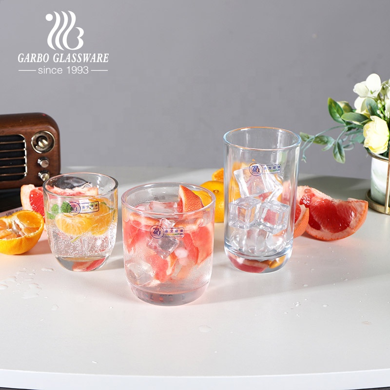 Multi sizes 7oz 9oz 10oz in stock glass tumbler cylinder shape transparent highball glass for juice beverage cocktail serving