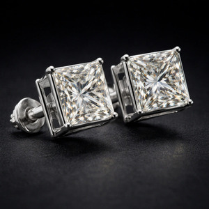 Elegantes Pendientes de Diamantes con Corte Princesa de 4 Quilates, Elaborados en Platino, Joyería Fina para Mujer, Ideales para la Colección de Joyas de Boda - Product Image 2