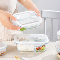 Conteneur de stockage alimentaire en verre borosilicate avec couvercle en plastique ventilé, boîte à lunch en verre