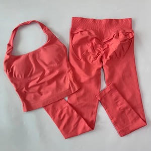 Conjunto de Shorts de Yoga sin Costuras con Logotipo Personalizado en 27 Colores, con Sujetador Deportivo Halter sin Espalda, Cintura Alta, Elástico, para Gimnasio y Entrenamiento, para Mujer - Product Image 3