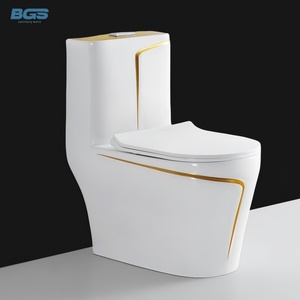 Sanitaire keramiek toiletten, één geheel, goud-wit gekleurd, Gold Line Design. - Product Image 1