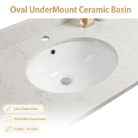 Lavabo de salle de bain d'hôtel ovale en céramique blanche à encastrer pour projets commerciaux
