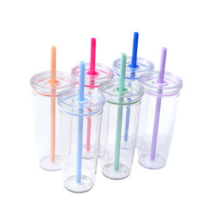 Bicchiere d'acqua di lusso in Tritan 2026 con coperchio a cannuccia, all'ingrosso, personalizzabile con logo, bicchiere trasparente in plastica, sottile, riutilizzabile, per caffè Jui - Product Image 1