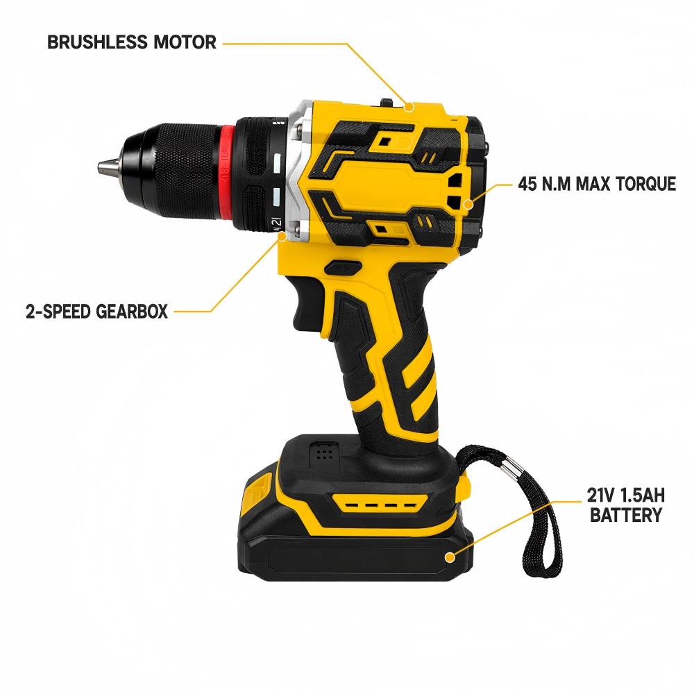 RYNEX OEM Brushless Cordless Drill 21V 10mm 45Nm 2 Speed Lithium Power Drill Driver Wholesale Factory Supplier Combo Kit