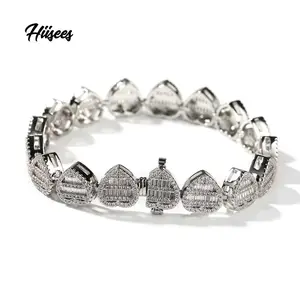 2023 High Quality Baguette CZ Heart Bracelet 18K Gold Plated Silver Jewelry Iced Out Women Men Unisex Bangles Bracelet